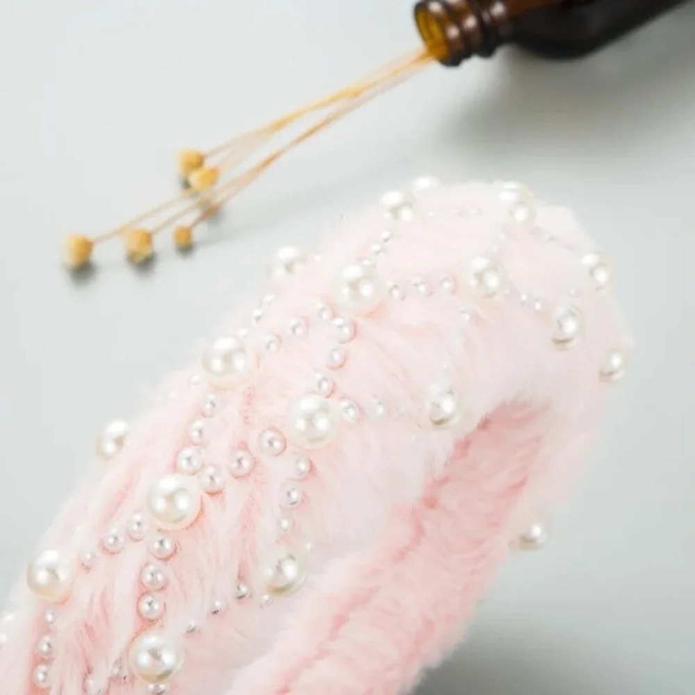 Pink Fur Pearl Embellished Headband